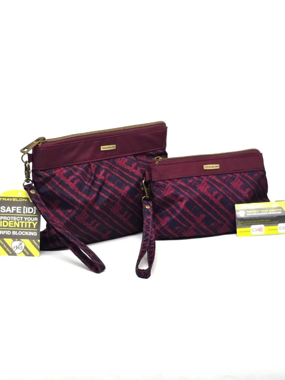 TRAVELON RFID 2 Piece Wristlet Clutch Wallet Travel Set.  Both items are RFID bl